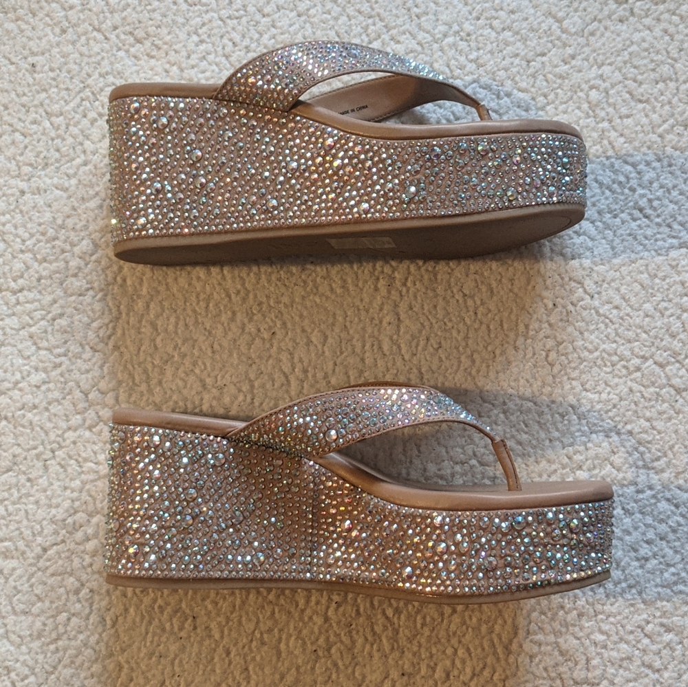 INC allover rhinestone embellished wedge sandal - Picture 3 of 7